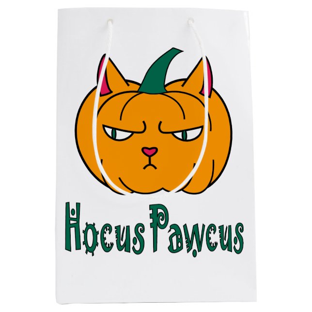 Hocus pawcus Halloween pumpkin ginger cat magic Medium Gift Bag (Front)