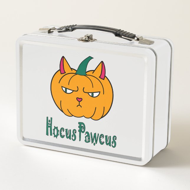 Hocus pawcus Halloween pumpkin ginger cat magic Metal Lunch Box (Front)