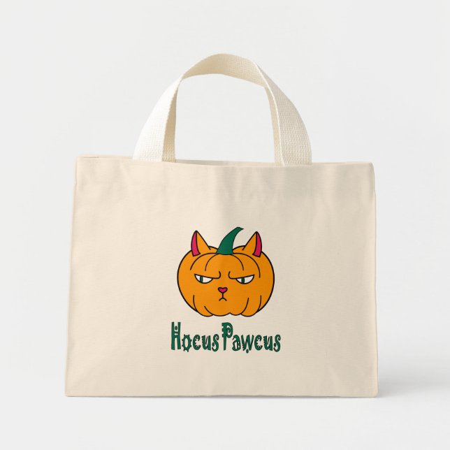 Hocus pawcus Halloween pumpkin ginger cat magic Mini Tote Bag (Front)