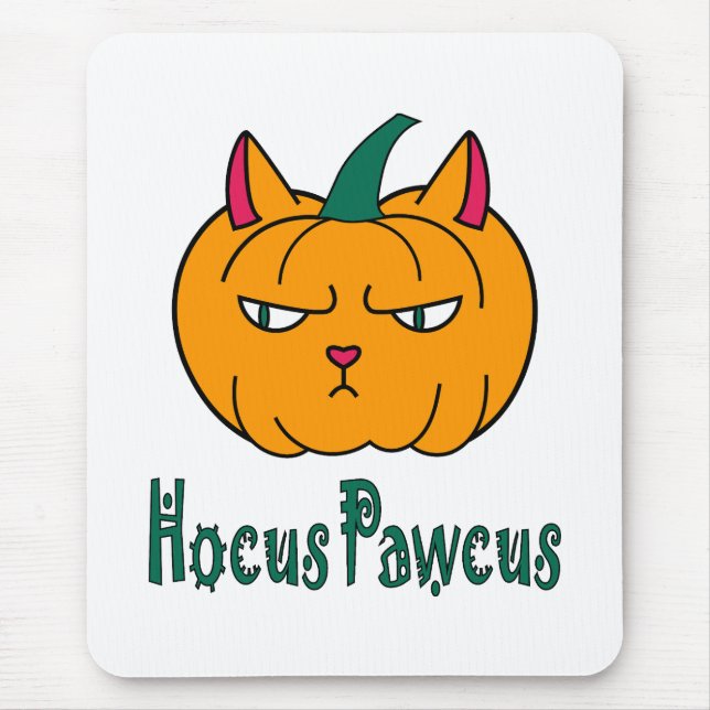 Hocus pawcus Halloween pumpkin ginger cat magic Mouse Pad (Front)