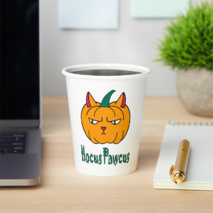 Hocus pawcus Halloween pumpkin ginger cat magic Paper Cups