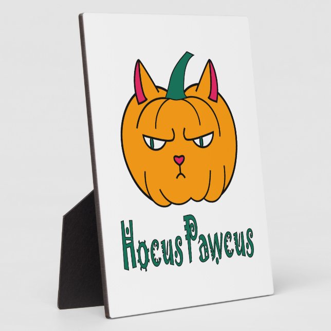 Hocus pawcus Halloween pumpkin ginger cat magic Plaque (Side)
