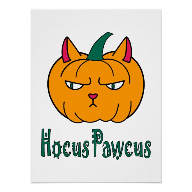 Hocus pawcus Halloween pumpkin ginger cat magic Poster (Front)