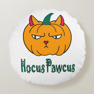 Hocus pawcus Halloween pumpkin ginger cat magic Round Cushion