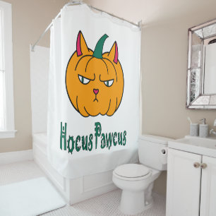 Hocus pawcus Halloween pumpkin ginger cat magic Shower Curtain