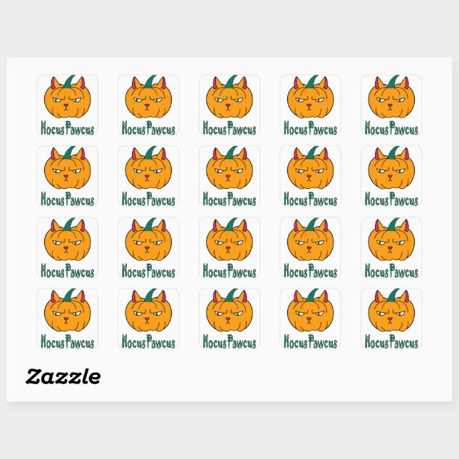 Hocus pawcus Halloween pumpkin ginger cat magic Square Sticker (Sheet)