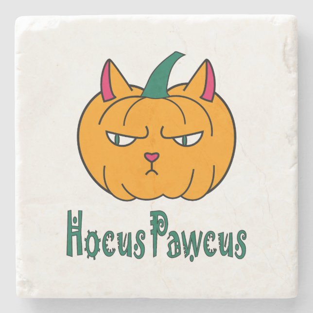 Hocus pawcus Halloween pumpkin ginger cat magic Stone Coaster (Front)