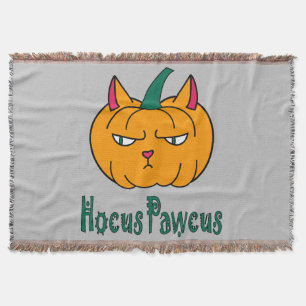 Hocus pawcus Halloween pumpkin ginger cat magic Throw Blanket