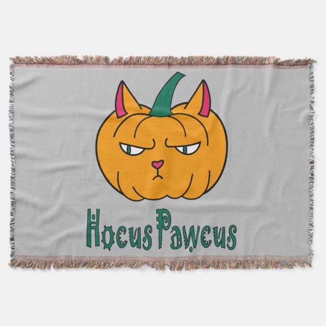 Hocus pawcus Halloween pumpkin ginger cat magic Throw Blanket (Front)