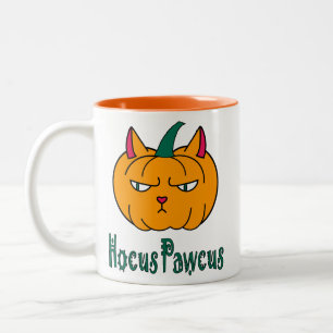 Hocus pawcus Halloween pumpkin ginger cat magic Two-Tone Coffee Mug