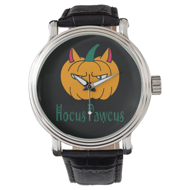 Hocus pawcus Halloween pumpkin ginger cat magic Watch (Front)