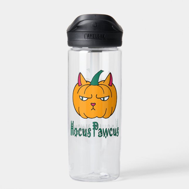 Hocus pawcus Halloween pumpkin ginger cat magic Water Bottle (Back)