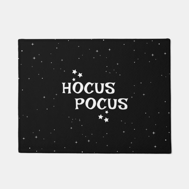Hocus Pocus Black and White Halloween Quote Stars  Doormat (Front)