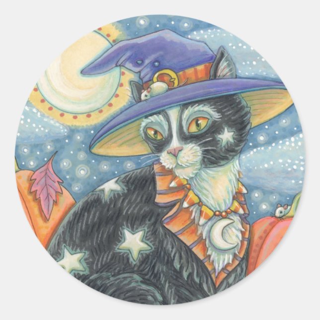 HOCUS POCUS BLACK CAT WITCH, HALLOWEEN STICKERS Rd (Front)