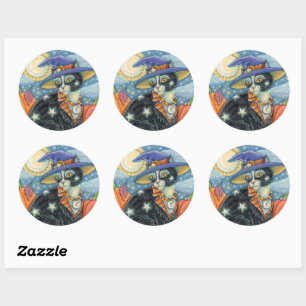 HOCUS POCUS BLACK CAT WITCH & MOUSE HALLOWEEN CLASSIC ROUND STICKER