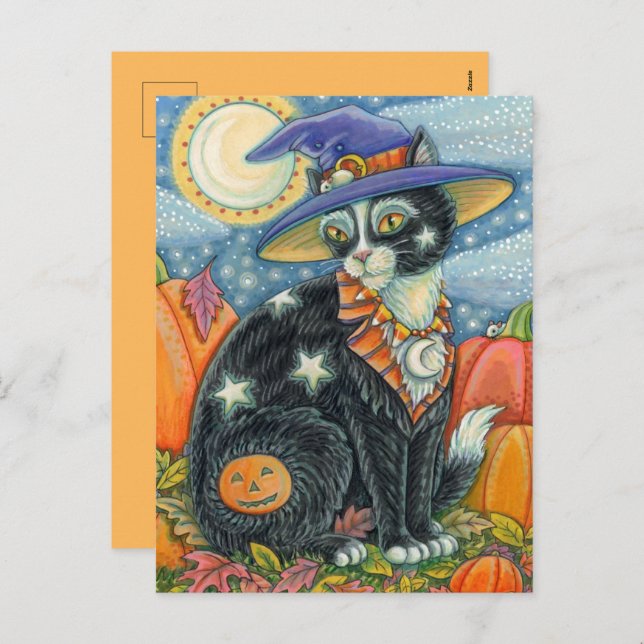 HOCUS POCUS BLACK CAT WITCH & MOUSE HALLOWEEN HOLIDAY POSTCARD (Front/Back)