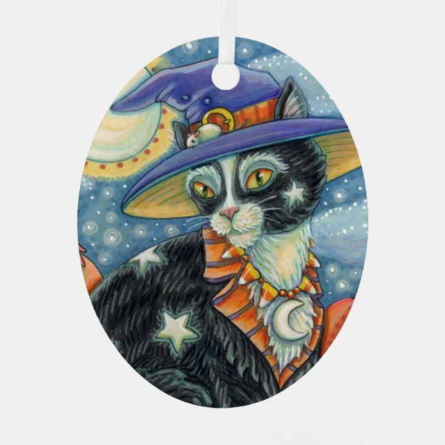 HOCUS POCUS BLACK CAT WITCH & MOUSE HALLOWEEN METAL TREE DECORATION (Front)