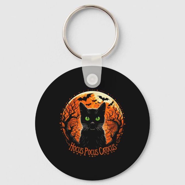 Hocus Pocus Catocus Halloween Black Cat Lover Men Key Ring (Front)