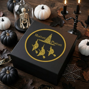 Hocus Pocus Golden Witches on Broom Spooky Scary  Classic Round Sticker