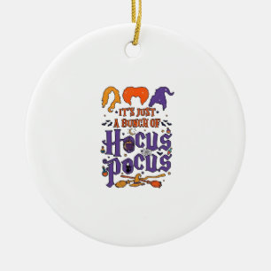 Hocus Pocus Halloween Witches Cauldron Broom Cat M Ceramic Ornament