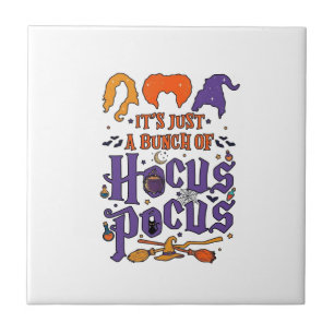 Hocus Pocus Halloween Witches Cauldron Broom Cat M Ceramic Tile