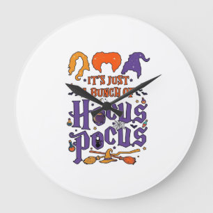 Hocus Pocus Halloween Witches Cauldron Broom Cat M Large Clock
