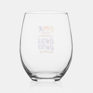 Hocus Pocus Halloween Witches Cauldron Broom Cat M Stemless Wine Glass