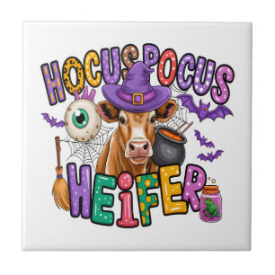 Hocus Pocus Heifer Halloween Cow Ceramic Tile
