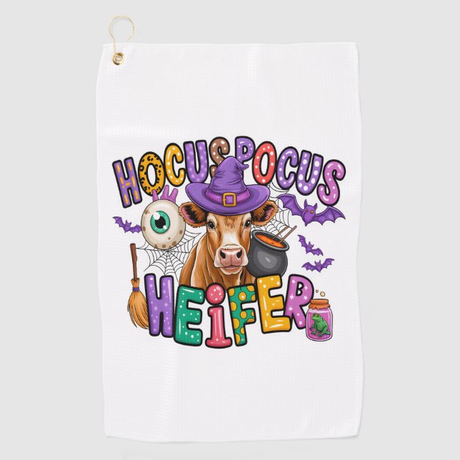 Hocus Pocus Heifer Halloween Cow Golf Towel (Front)