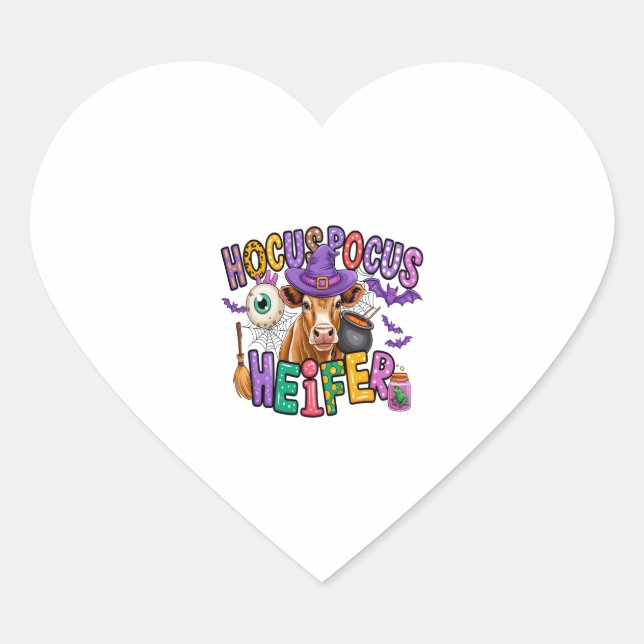 Hocus Pocus Heifer Halloween Cow Heart Sticker (Front)