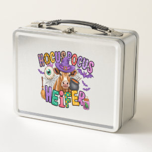 Hocus Pocus Heifer Halloween Cow Metal Lunch Box