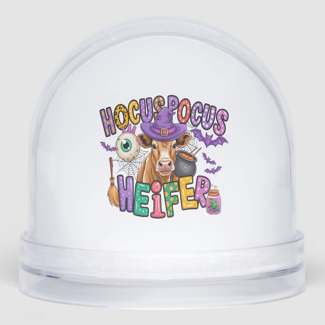 Hocus Pocus Heifer Halloween Cow Snowglobe (Front)