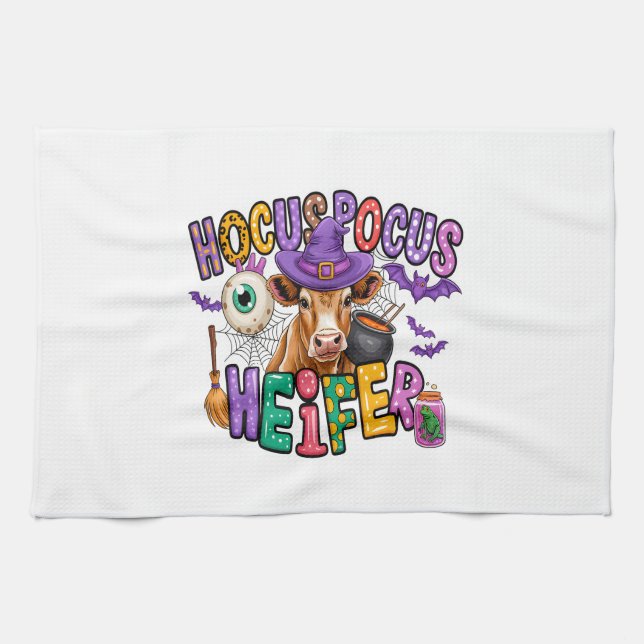 Hocus Pocus Heifer Halloween Cow Tea Towel (Horizontal)