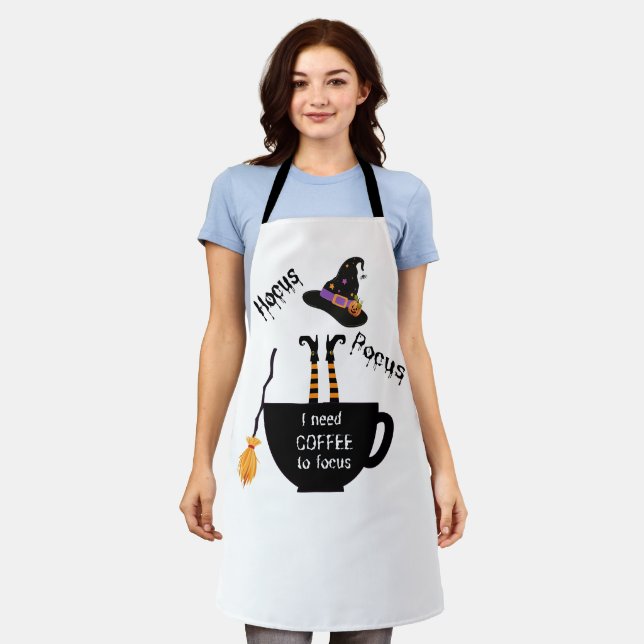 Hocus Pocus I Need Coffee to Focus Halloween Apron (Worn)