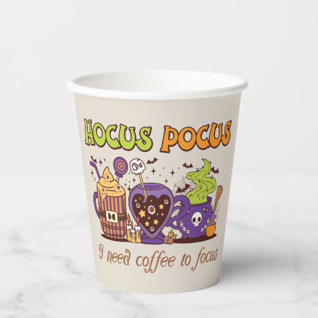 Hocus Pocus - I Need Coffee To Focus Paper Cups (Front)