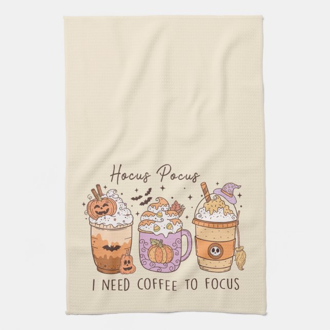 "Hocus Pocus I need coffee to focus" Tea Towel (Vertical)