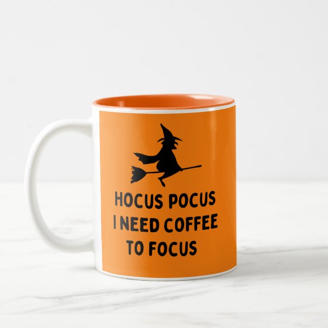 Hocus Pocus I Need Coffee to Focus Two-Tone Coffee Mug (Left)