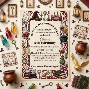 Hocus Pocus Magical Halloween Story Book Birthday  Invitation