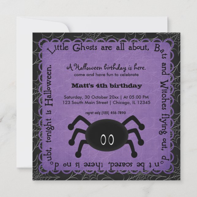 Hocus Pocus Spider Birthday (Purple) Invitation (Front)
