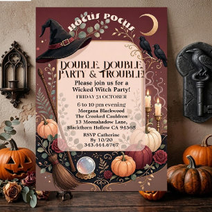 Hocus Pocus Whimsical Hat Wicked Witch Haunted Art Invitation