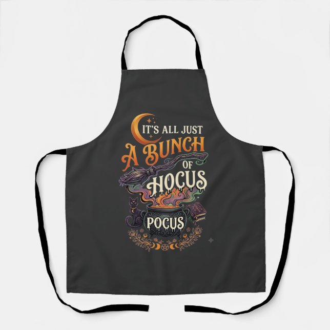 Hocus Pocus Witch Broom Black Cat Magic Cauldron H Apron (Front)