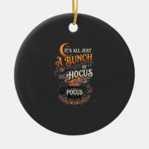 Hocus Pocus Witch Broom Black Cat Magic Cauldron H Ceramic Ornament