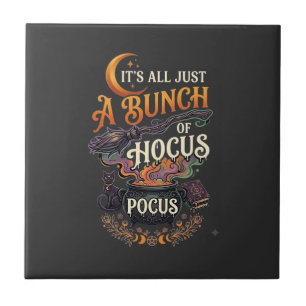 Hocus Pocus Witch Broom Black Cat Magic Cauldron H Ceramic Tile
