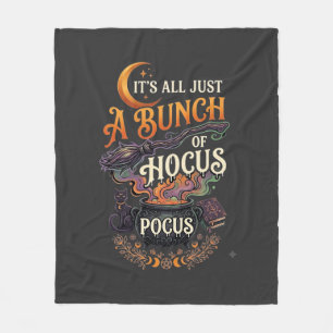 Hocus Pocus Witch Broom Black Cat Magic Cauldron H Fleece Blanket