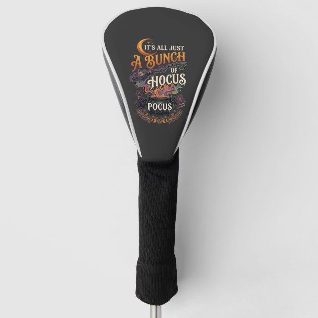 Hocus Pocus Witch Broom Black Cat Magic Cauldron H Golf Head Cover (Front)