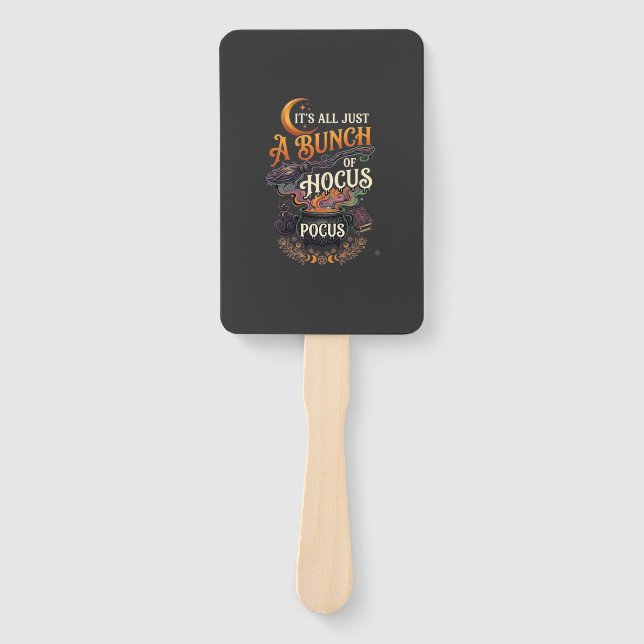 Hocus Pocus Witch Broom Black Cat Magic Cauldron H Hand Fan (Front)