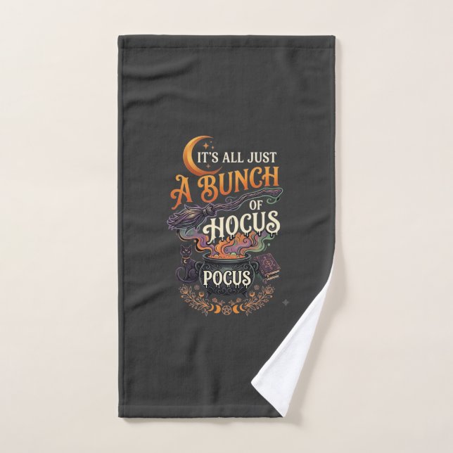 Hocus Pocus Witch Broom Black Cat Magic Cauldron H Hand Towel (Hand Towel)