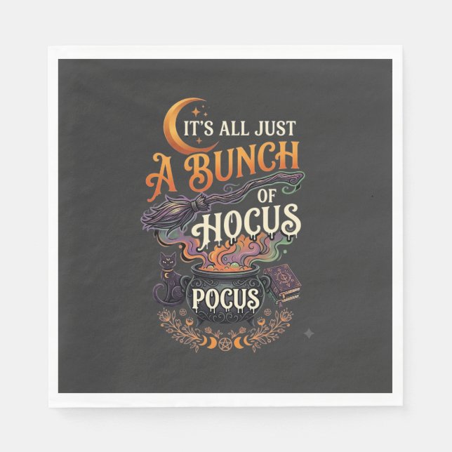 Hocus Pocus Witch Broom Black Cat Magic Cauldron H Napkin (Front)