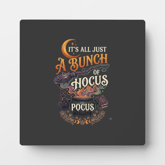 Hocus Pocus Witch Broom Black Cat Magic Cauldron H Plaque (Front)