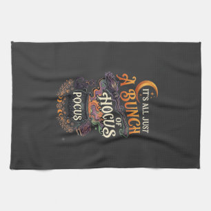 Hocus Pocus Witch Broom Black Cat Magic Cauldron H Tea Towel
